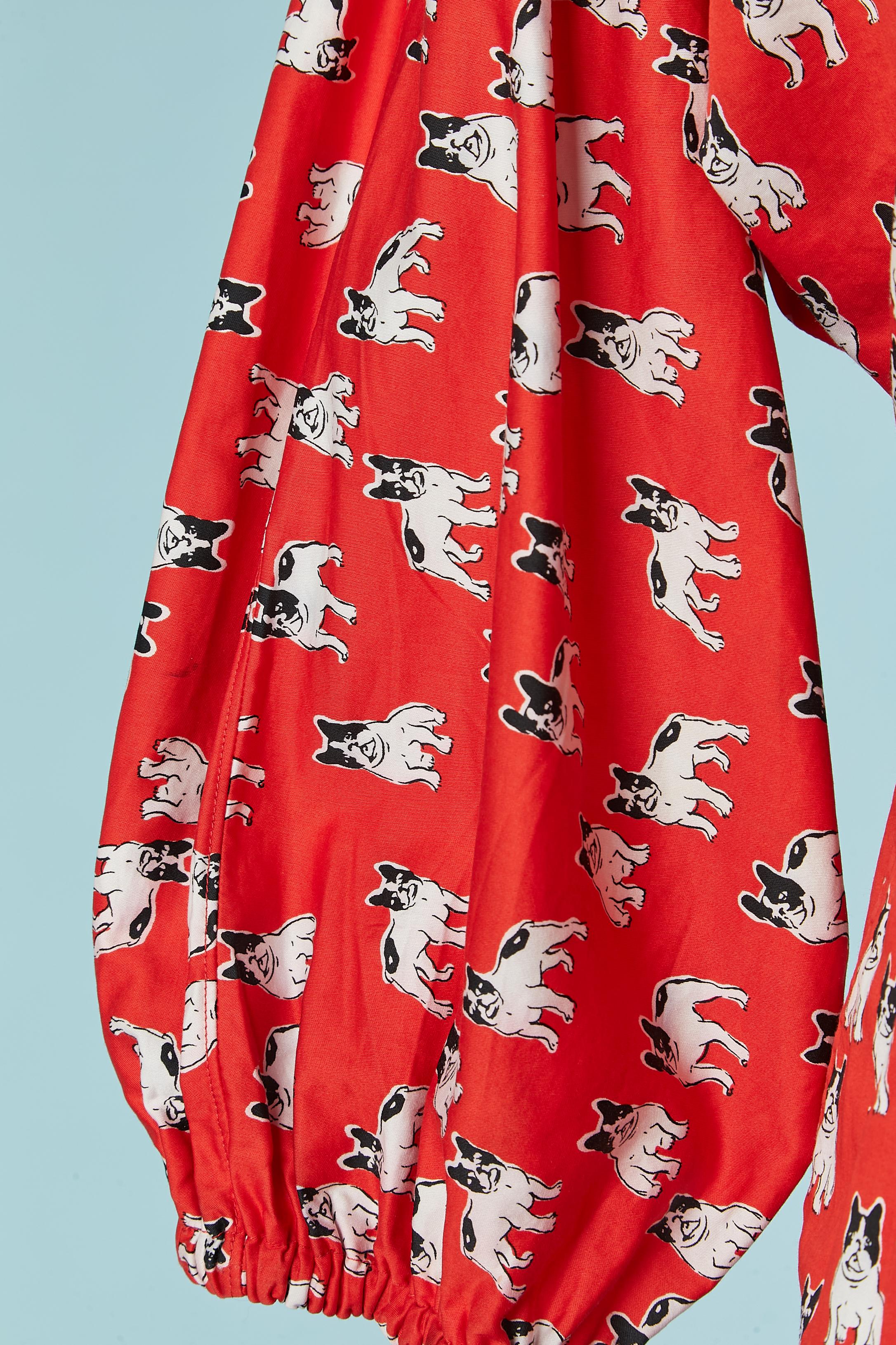 Red cotton dress with Moujik print SAINT LAURENT RIVE GAUCHE SS1987 In Good Condition For Sale In Saint-Ouen-Sur-Seine, FR