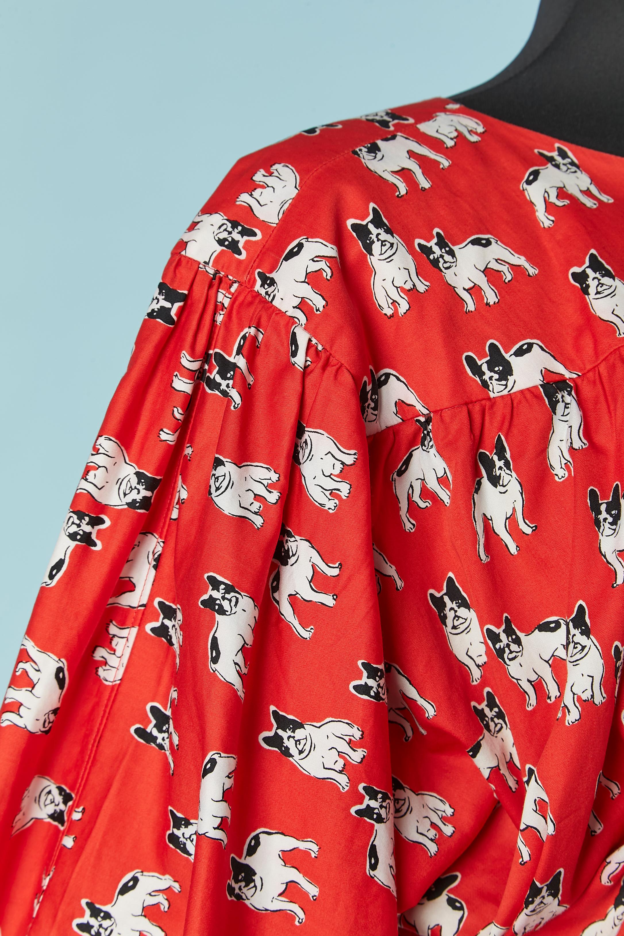 Women's Red cotton dress with Moujik print SAINT LAURENT RIVE GAUCHE SS1987 For Sale