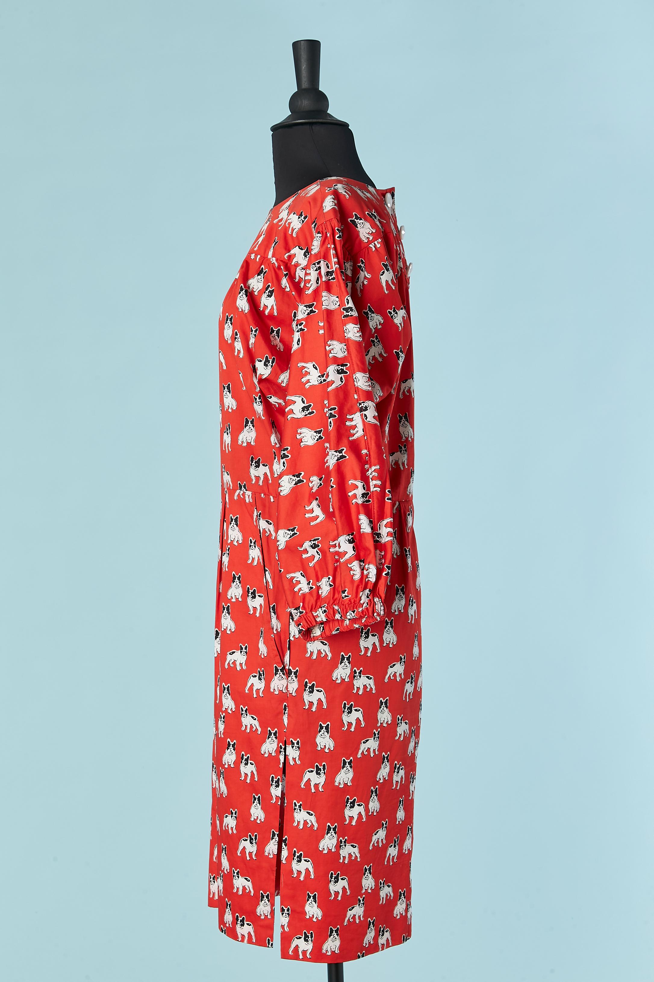 Red cotton dress with Moujik print SAINT LAURENT RIVE GAUCHE SS1987 For Sale 1