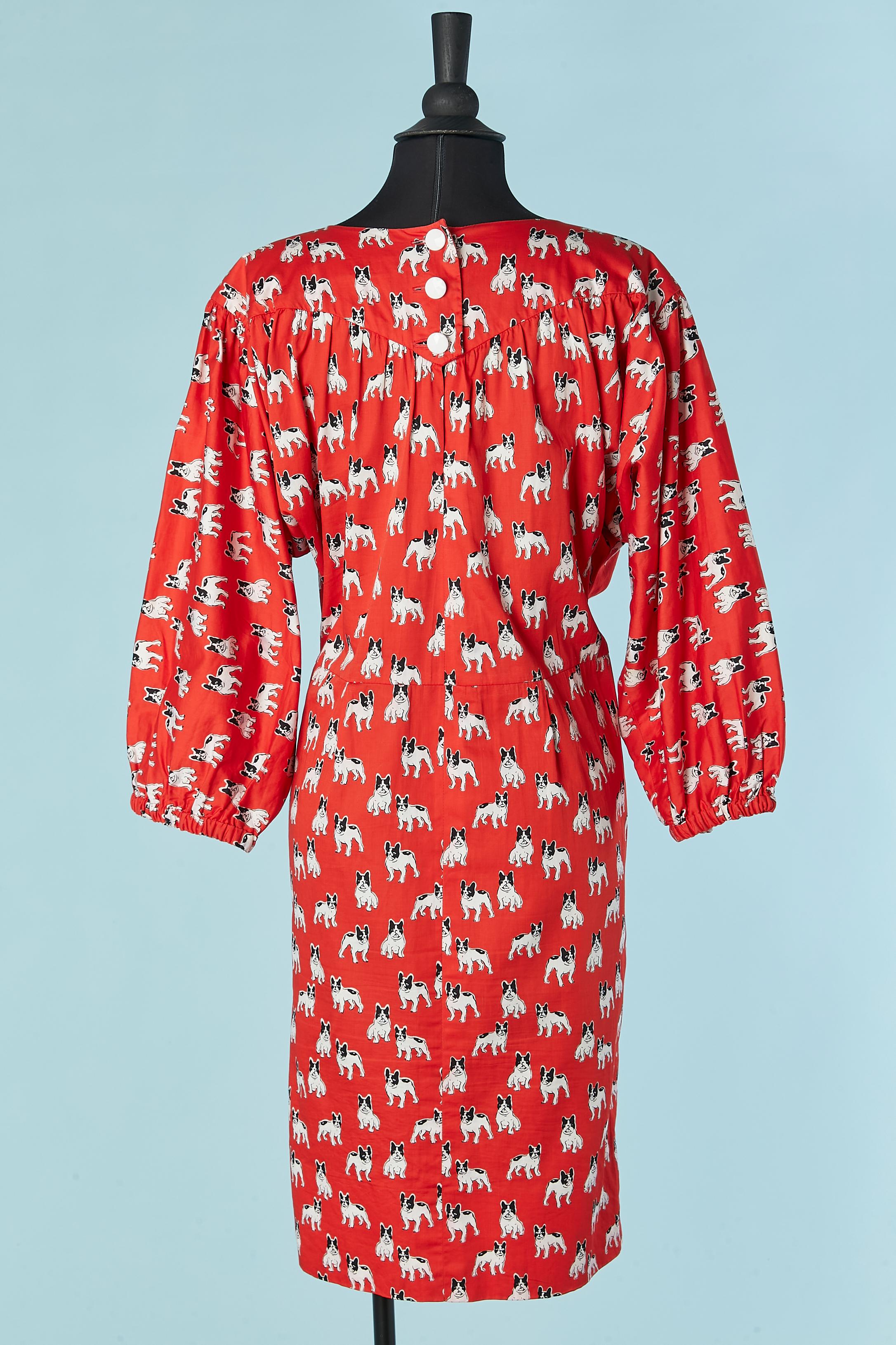 Red cotton dress with Moujik print SAINT LAURENT RIVE GAUCHE SS1987 For Sale 2