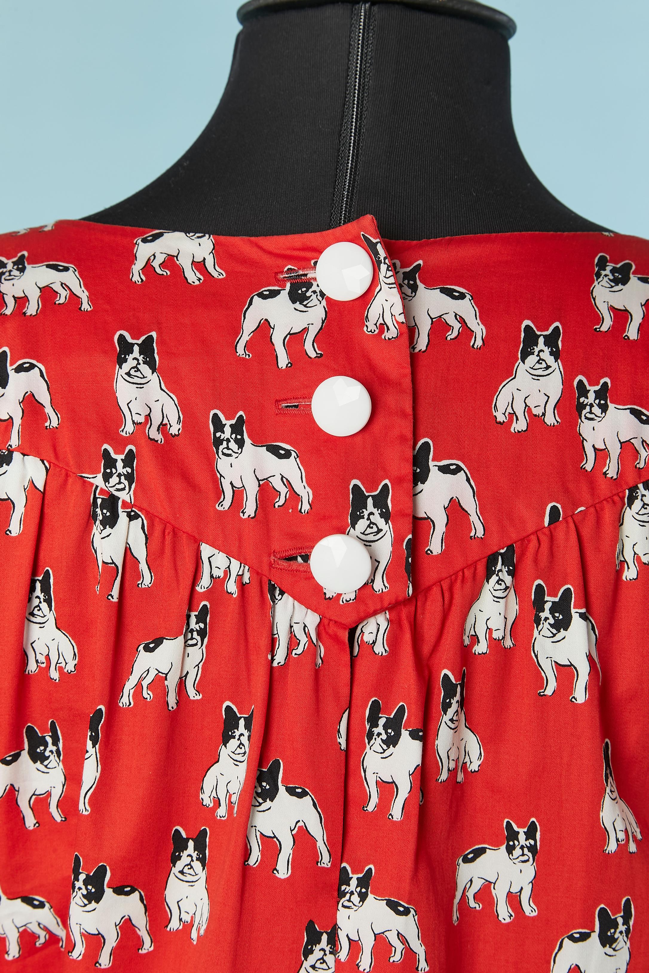 Red cotton dress with Moujik print SAINT LAURENT RIVE GAUCHE SS1987 For Sale 3