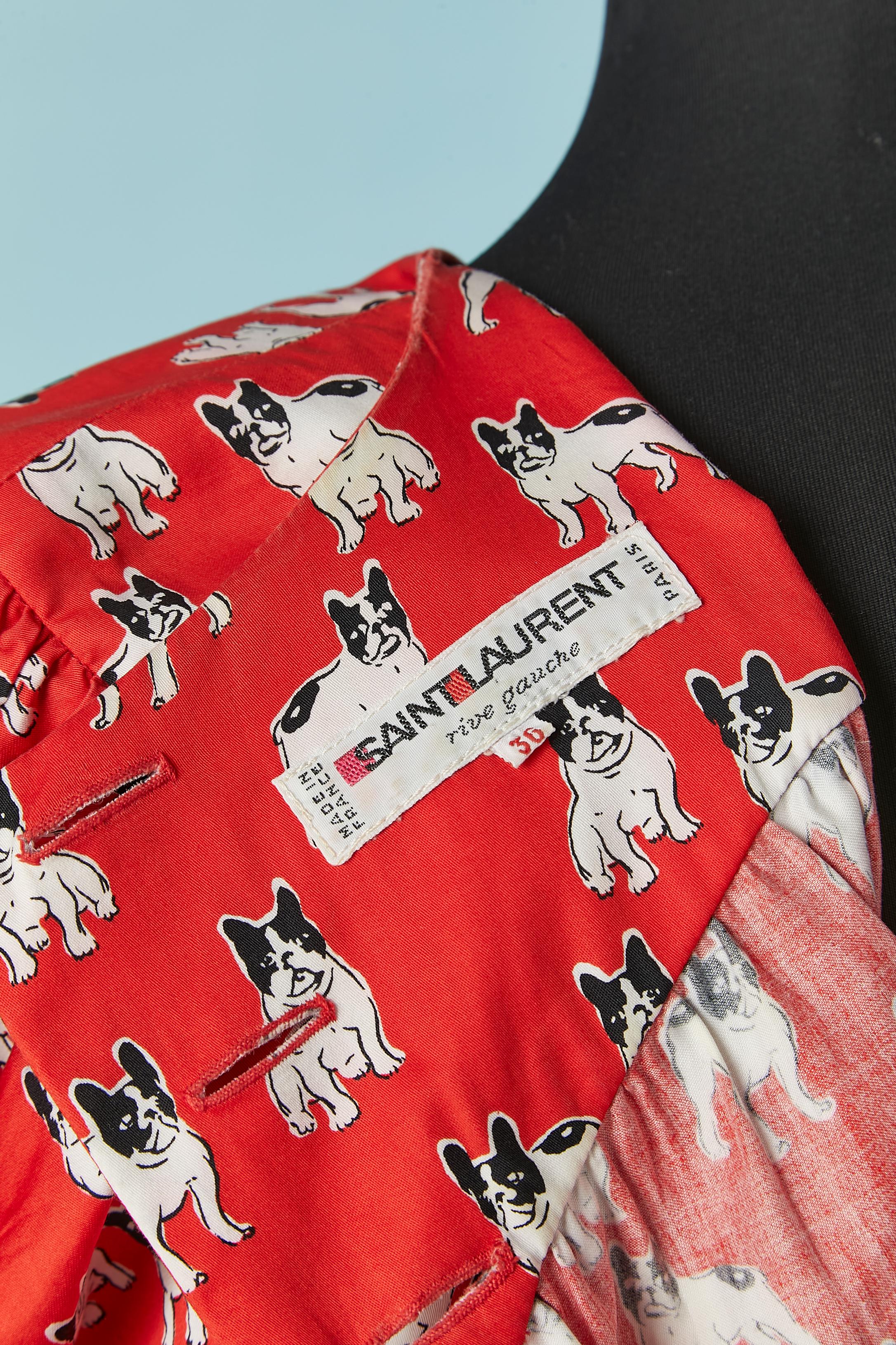 Red cotton dress with Moujik print SAINT LAURENT RIVE GAUCHE SS1987 For Sale 4