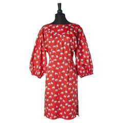 Red cotton dress with Moujik print SAINT LAURENT RIVE GAUCHE SS1987
