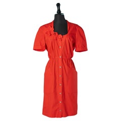 Rotes Baumwollkleid mit roten Stoffblumenapplikationen Thierry Mugler