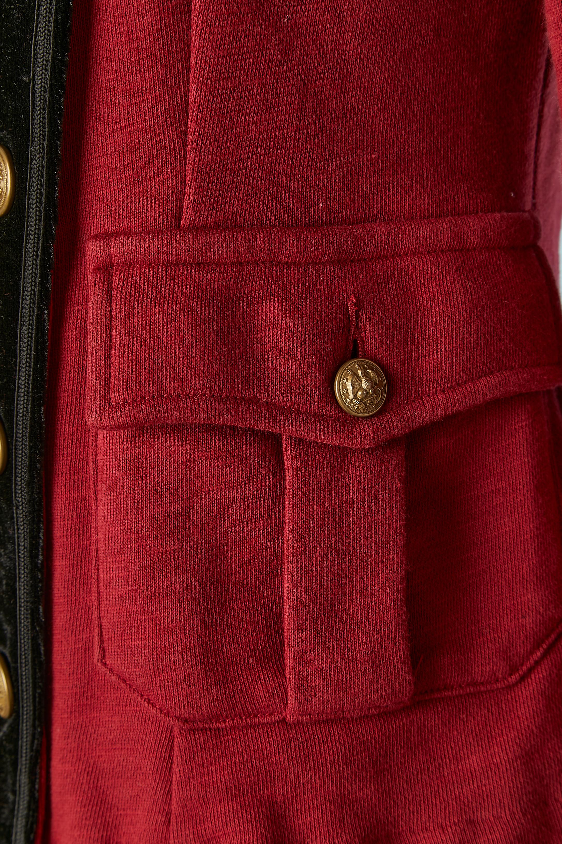 Black Red cotton fleece officier style jacket Denim & Supply Ralph Lauren