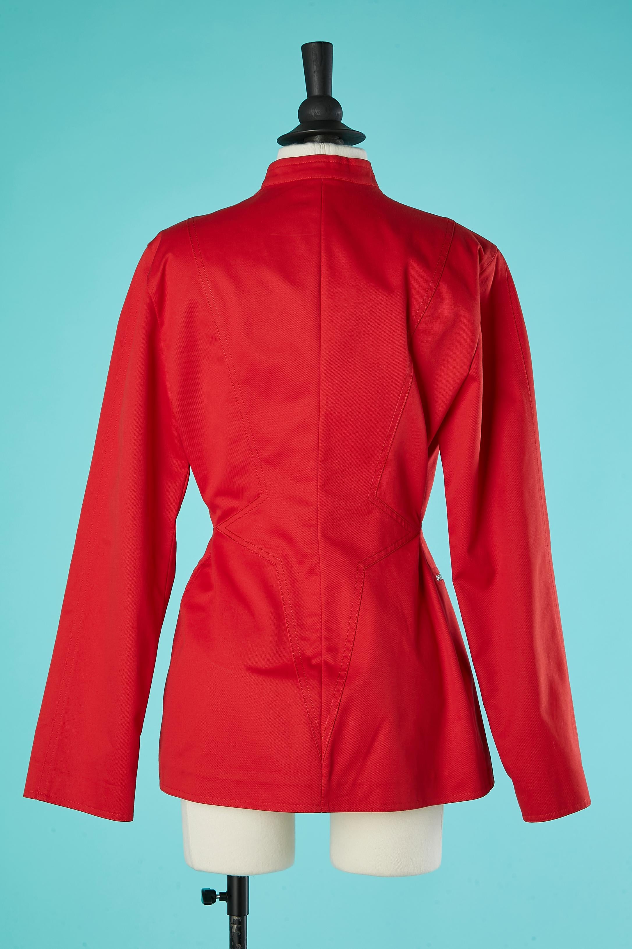 Red cotton jacket with zip closure middle front Mugler Trademark  For Sale 1