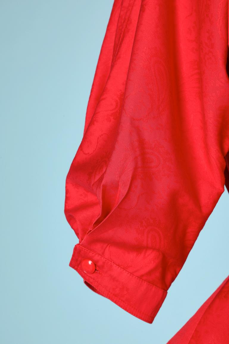 Red cotton jacquard skirt suit Emanuel UNGARO Parallèle For Sale 1