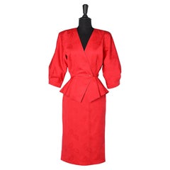 Traje falda jacquard de algodón rojo Emanuel UNGARO Parallèle