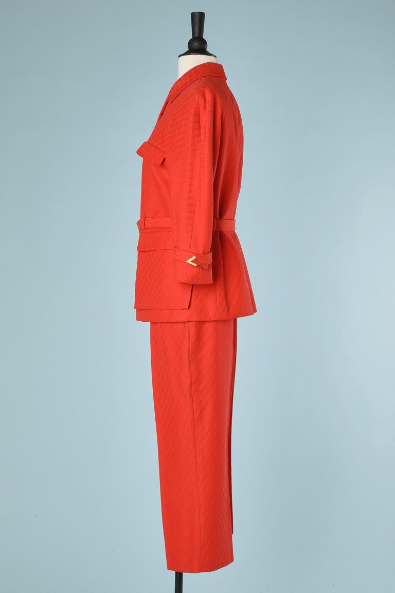 Women's Red cotton jacquard trouser- suit  with belt Valentino Roma  For Sale