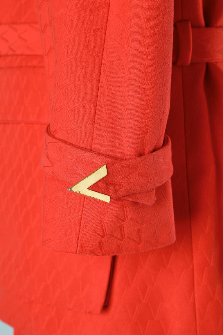 Red cotton jacquard trouser- suit  with belt Valentino Roma For Sale 1