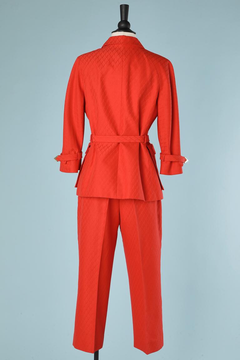 Red cotton jacquard trouser- suit  with belt Valentino Roma  For Sale 2