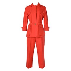 Red cotton jacquard trouser- suit  with belt Valentino Roma