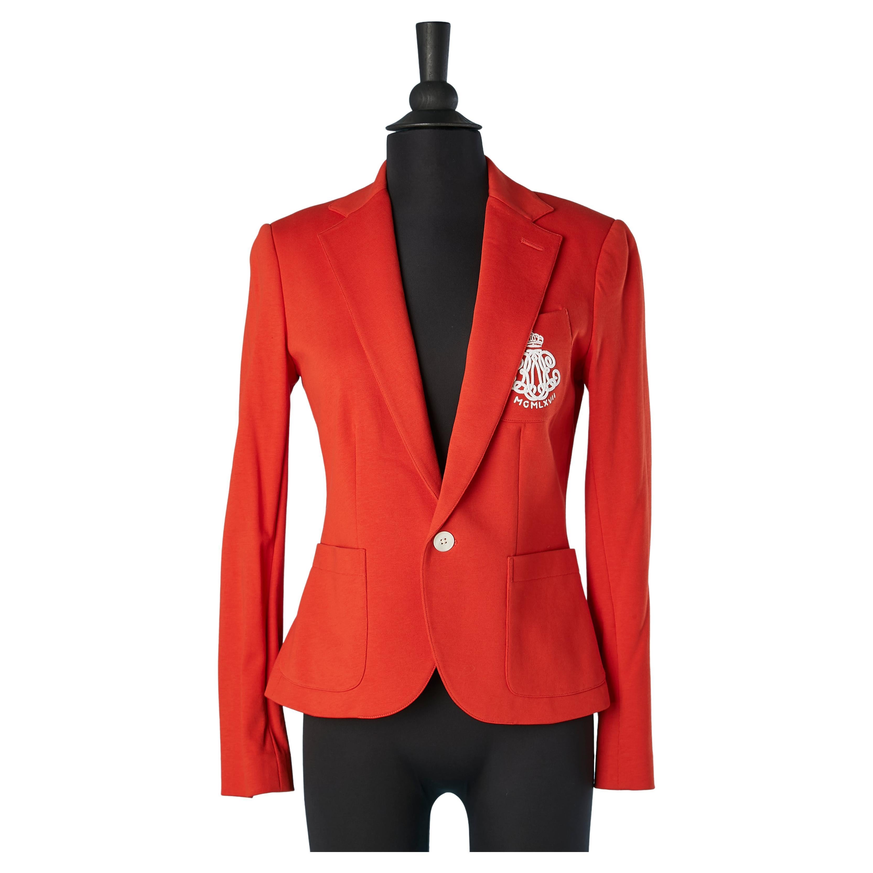 Ralph Lauren - Blazer à simple boutonnage en jersey de coton rouge  en vente