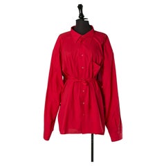 Red cotton oversize shirt with fabric belt MAISON MARTIN MARGIELA