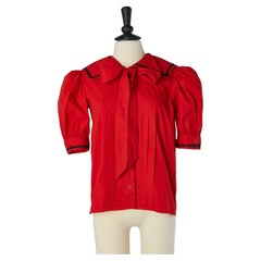 Red cotton short sleeve shirt with bow tie Saint Laurent Rive Gauche