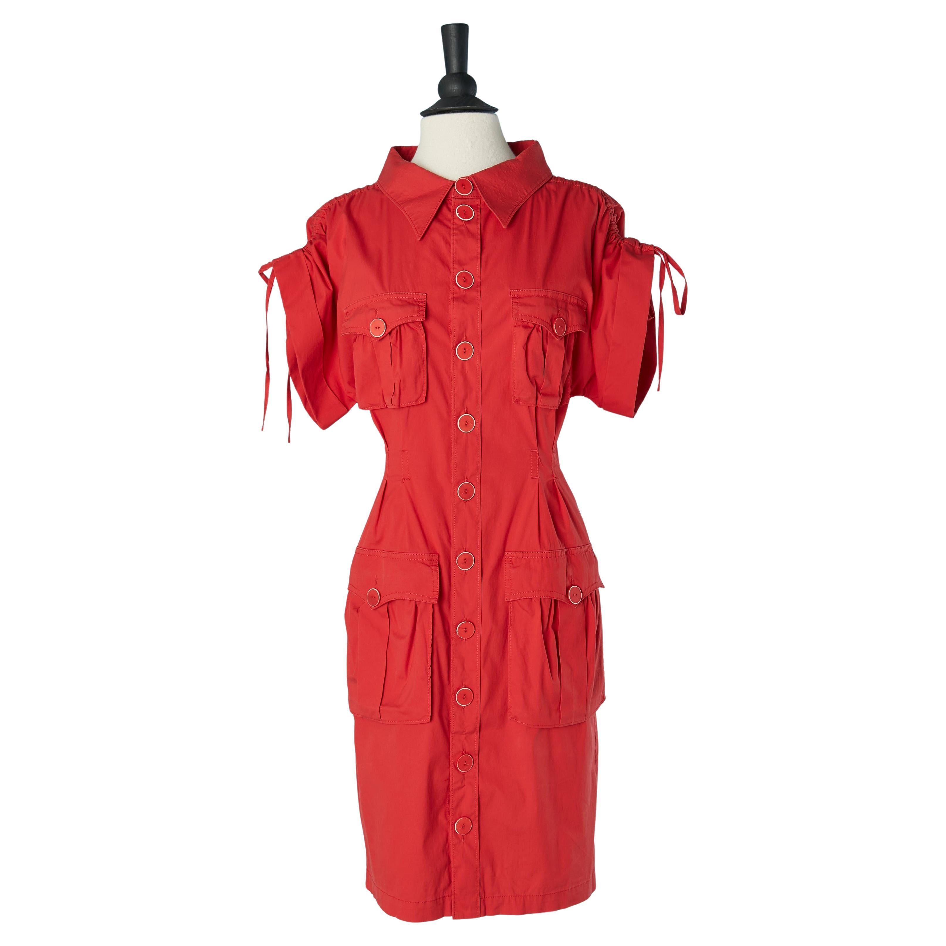 Robe chemise en coton stretch rouge Jean-Paul Gaultier FEMME