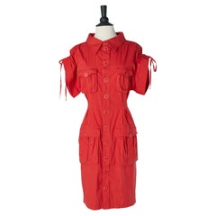 Red cotton stretch chemise dress Jean-Paul Gaultier FEMME