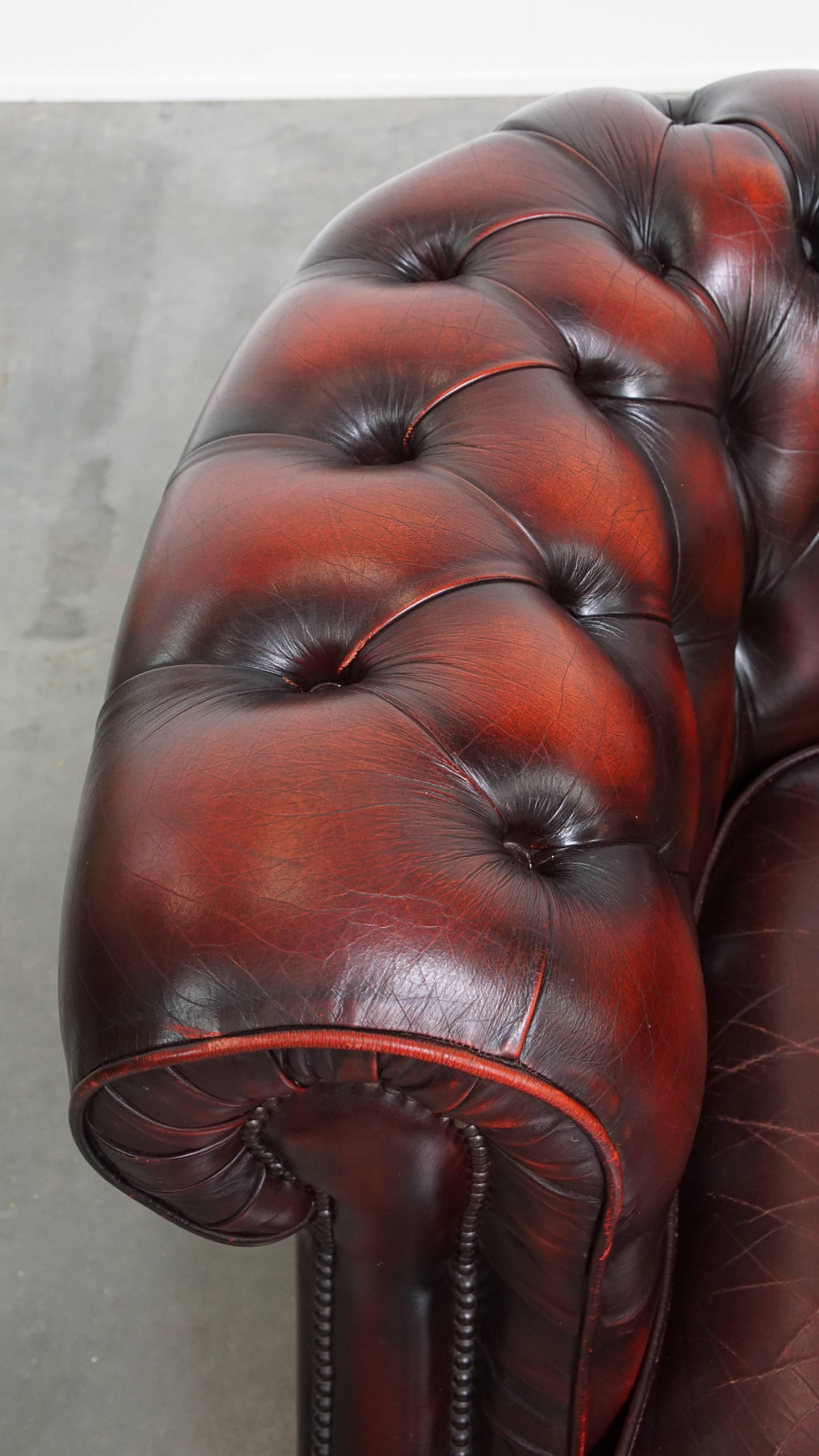 Sedia Club Chesterfield in pelle di vacchetta rossa in stile inglese in vendita 1