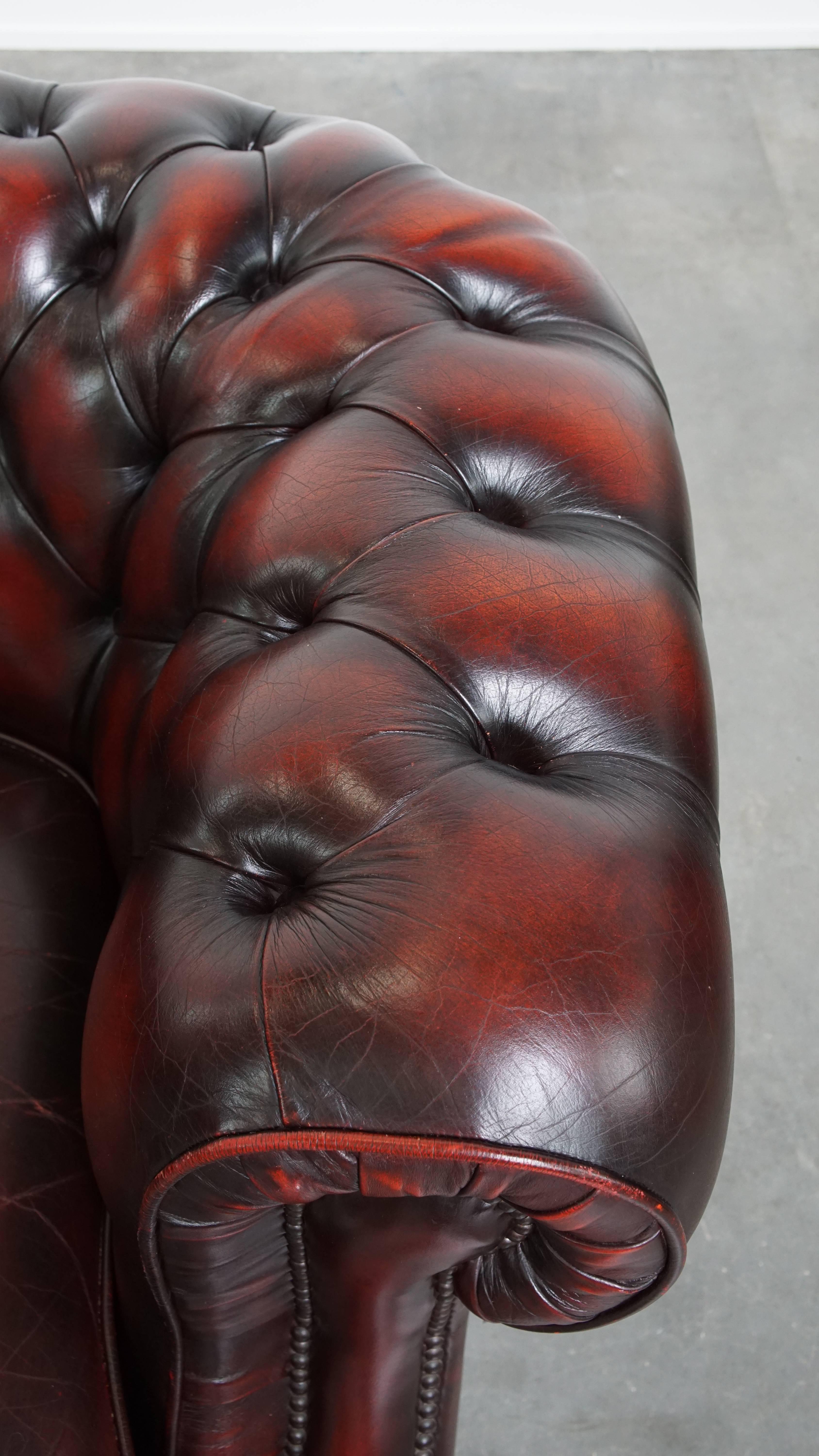 Sedia Club Chesterfield in pelle di vacchetta rossa in stile inglese in vendita 2