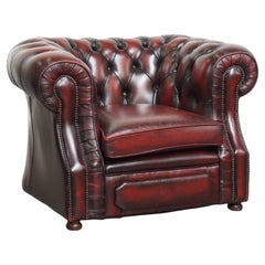Red Cowhide Leather Chesterfield Club Chair in English Style