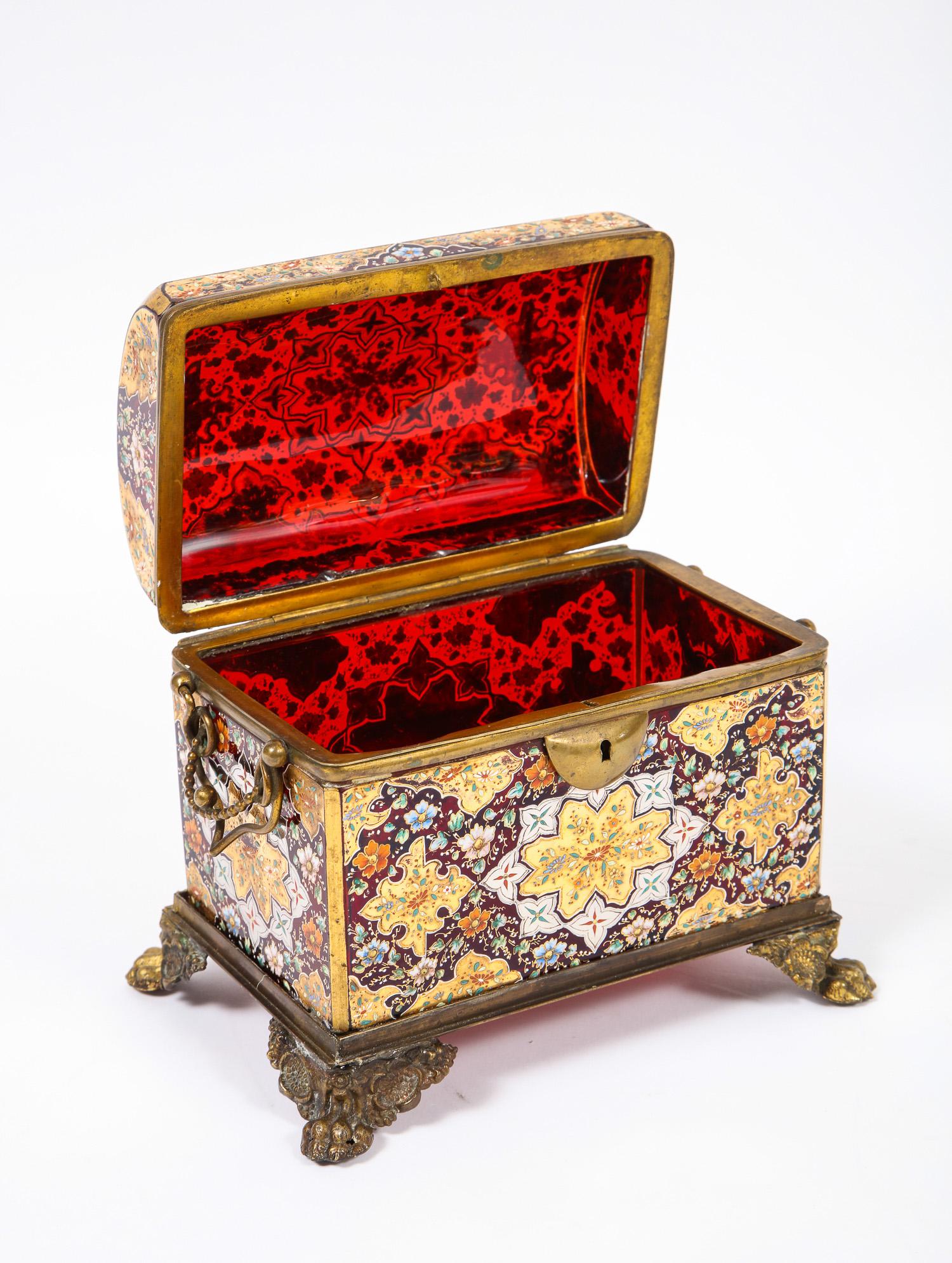 Late 19th Century Red-Cranberry Moser Crystal and Enameled Box Made for the Islamic/Moorish Market