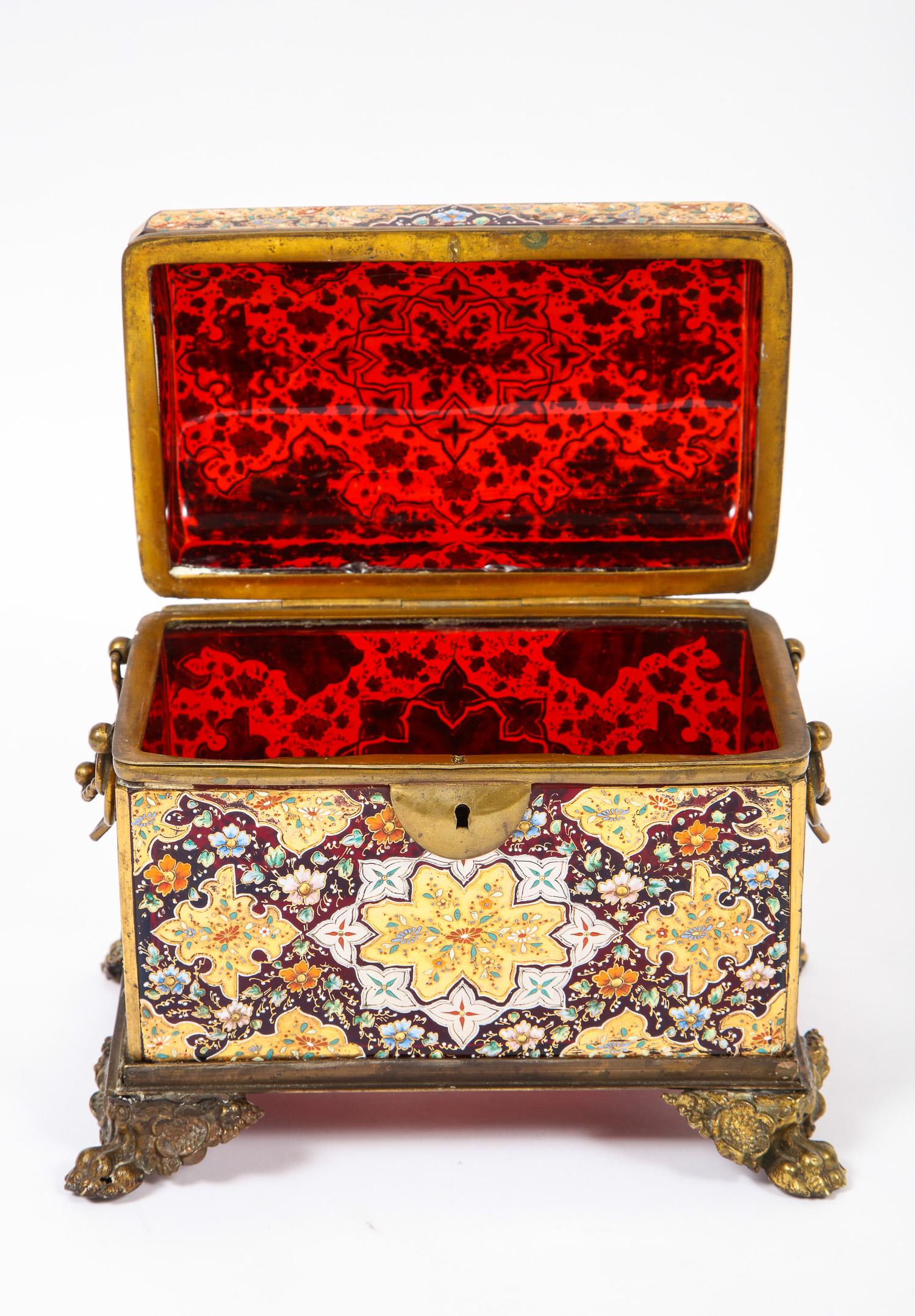 Glass Red-Cranberry Moser Crystal and Enameled Box Made for the Islamic/Moorish Market