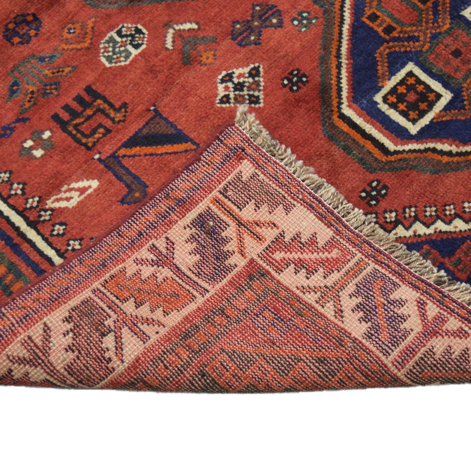 Red, Cream, and Indigo Traditional Persian Ghashghai Carpet In Excellent Condition In New York, NY