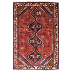 Red, Cream, and Indigo Traditional Persian Ghashghai Carpet