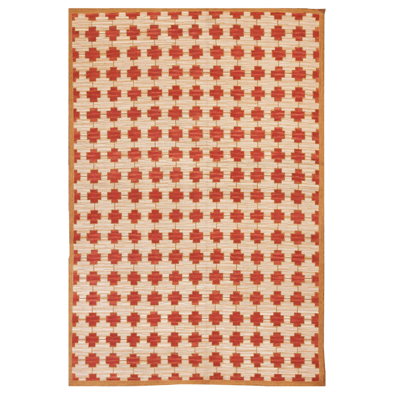 Red Cream Cross Contemporary Handwoven Cotton American Hooked Rug 6
x9
 Carpet