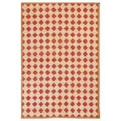 Red Cream Cross Contemporary Handwoven Cotton American Hooked Rug 6
x9
 Carpet