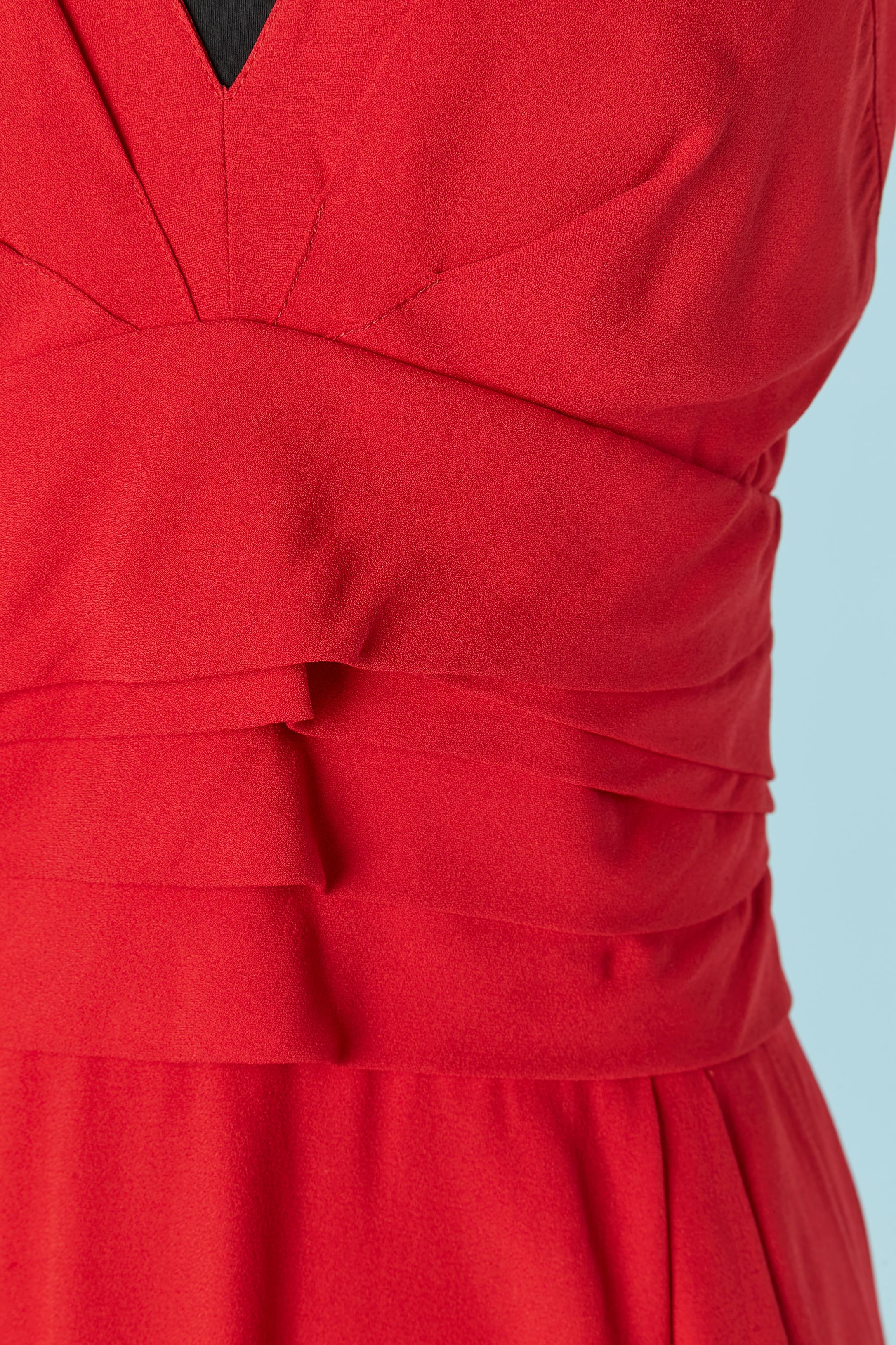 Red crepe cocktail dress UNGARO PARALLELE In Excellent Condition For Sale In Saint-Ouen-Sur-Seine, FR
