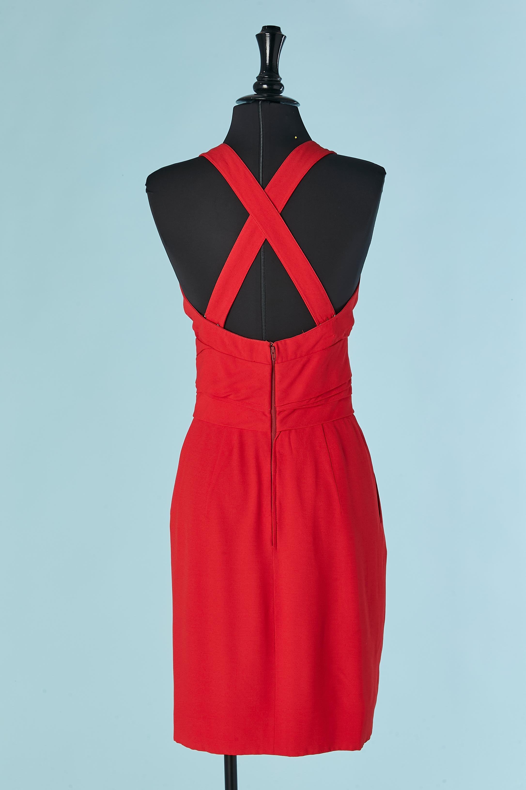 Red crepe cocktail dress UNGARO PARALLELE For Sale 1