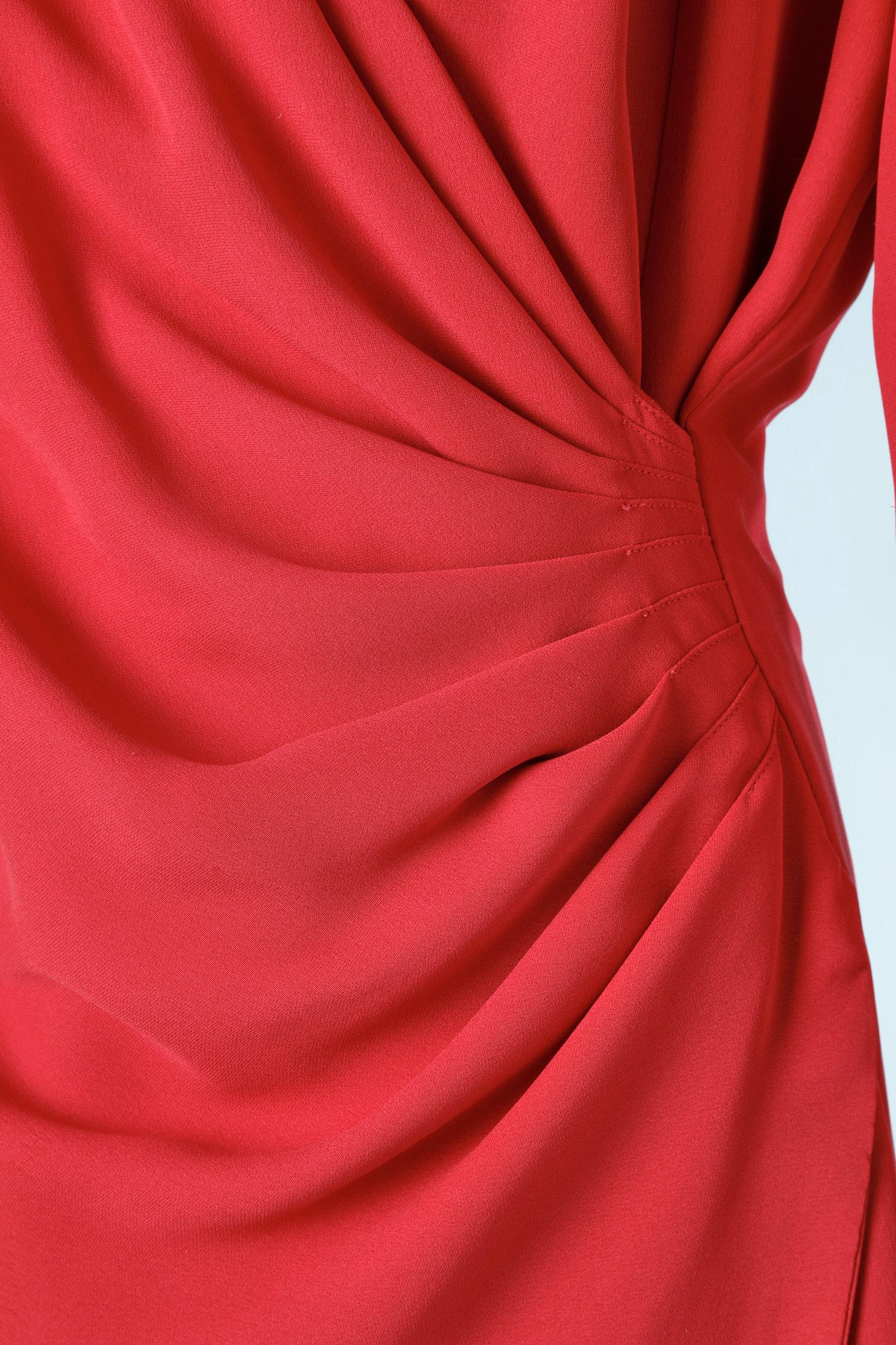 red crepe dress