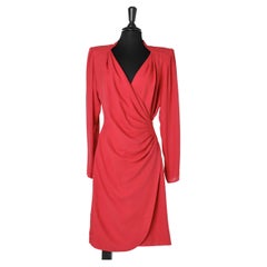 Red crepe wrapped cocktail dress Ungaro Parallèle 