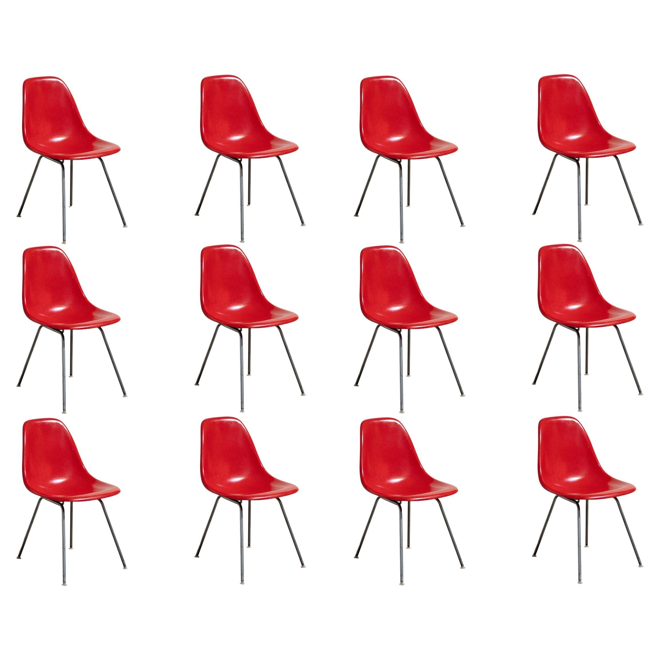 Red Crimson Eames Herman Miller Vintage  Fiberglass Shell Chairs