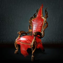 Red Alligator Armchair with Kudu Horns