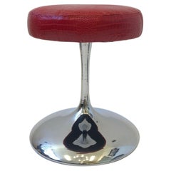 Tabouret pivotant en cuir verni de crocodile rouge et chrome