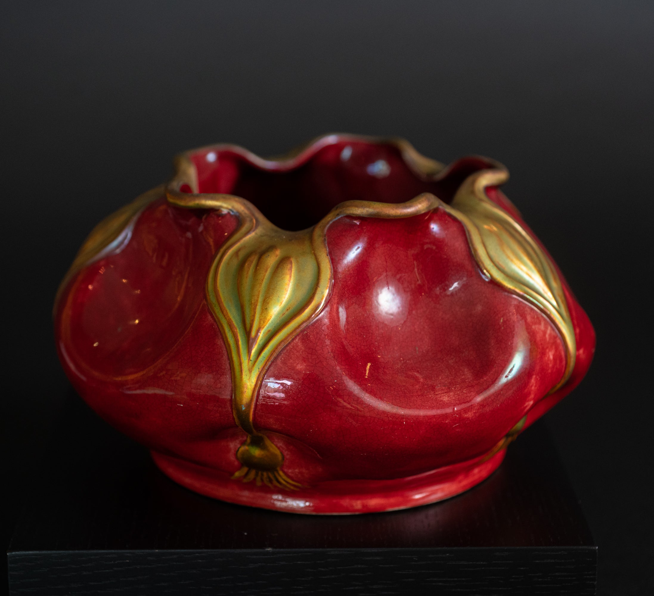 Glazed Art Nouveau Red Crocus Vase by Vinsce Wartha for Zsolnay Porcelánmanufaktúra Zrt For Sale