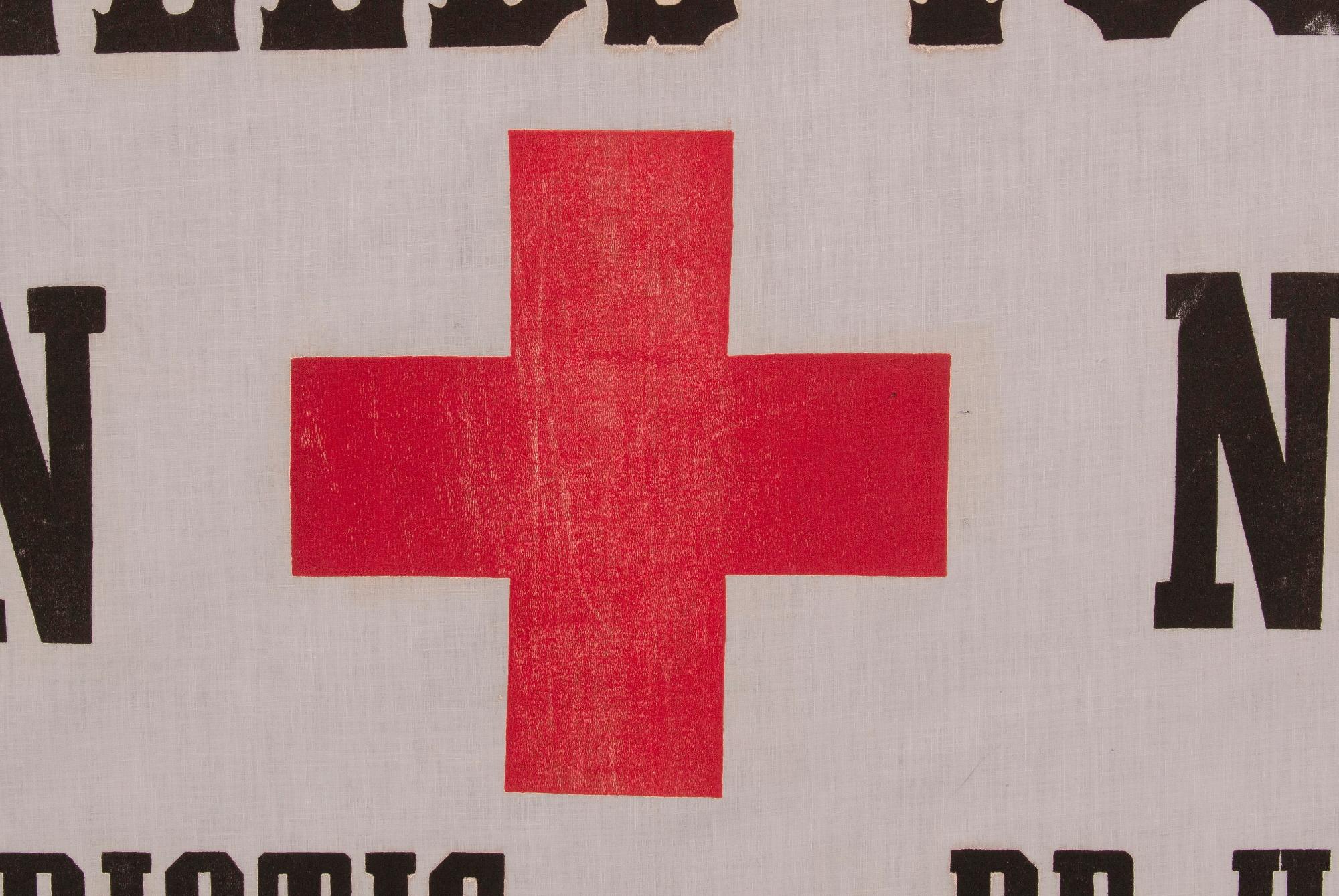 EXCEPTIONAL RED CROSS BANNER WITH WHIMSICAL LETTERING AND A TERRIFIC SLOGAN, WWI (U.S. INVOLVEMENT 1917-18), ONE OF APPROXIMATELY THREE EXAMPLES PRESENTLY IDENTIFIED


EXCEPTIONAL RED CROSS BANNER WITH WHIMSICAL LETTERING AND A TERRIFIC SLOGAN, WWI