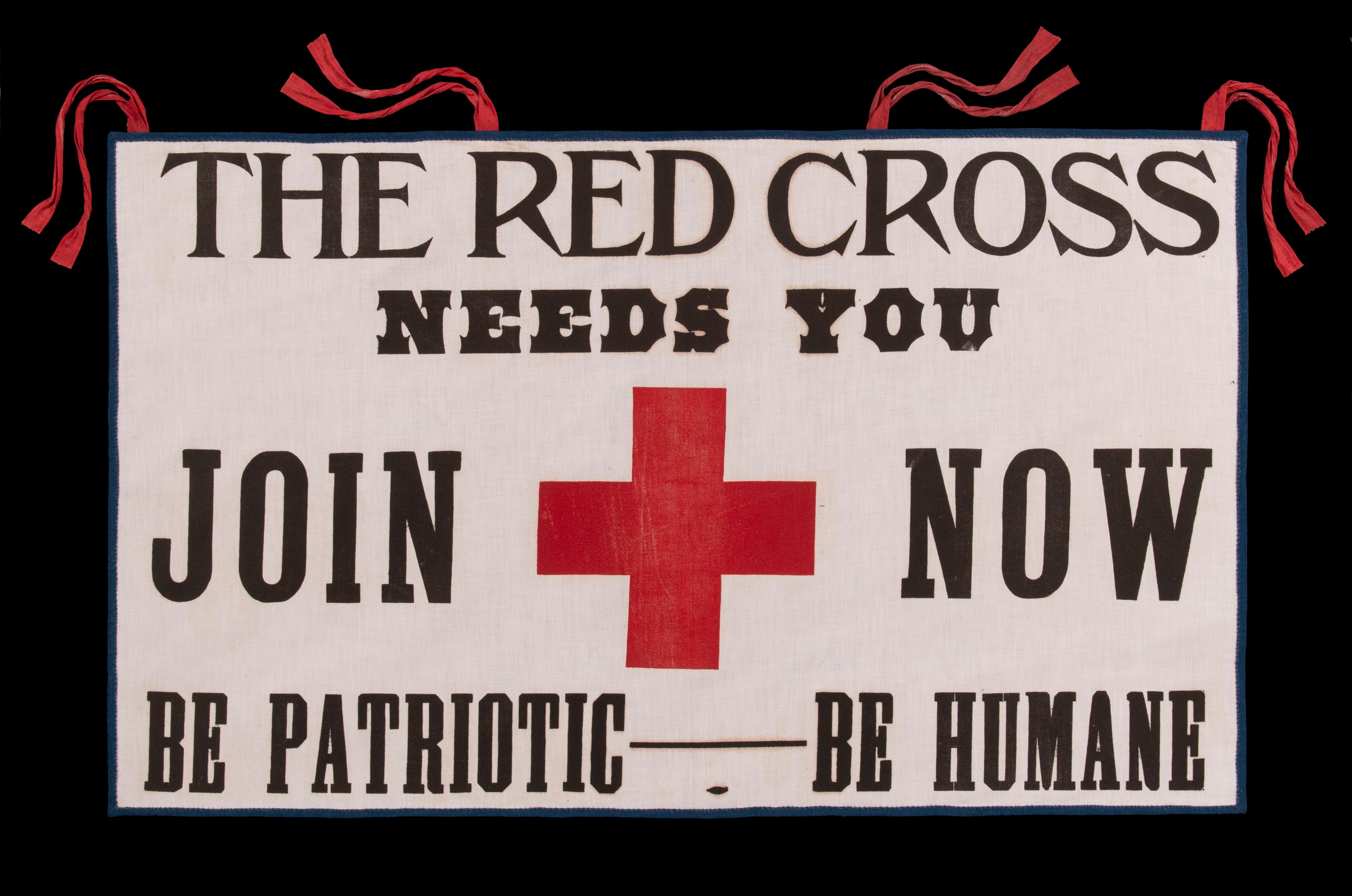 Red Cross Banner with Whimsical Lettering, ca 1917 - 1918 In Good Condition For Sale In York County, PA