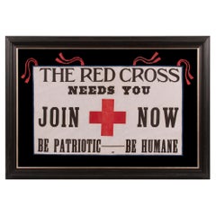 Used Red Cross Banner with Whimsical Lettering, ca 1917 - 1918