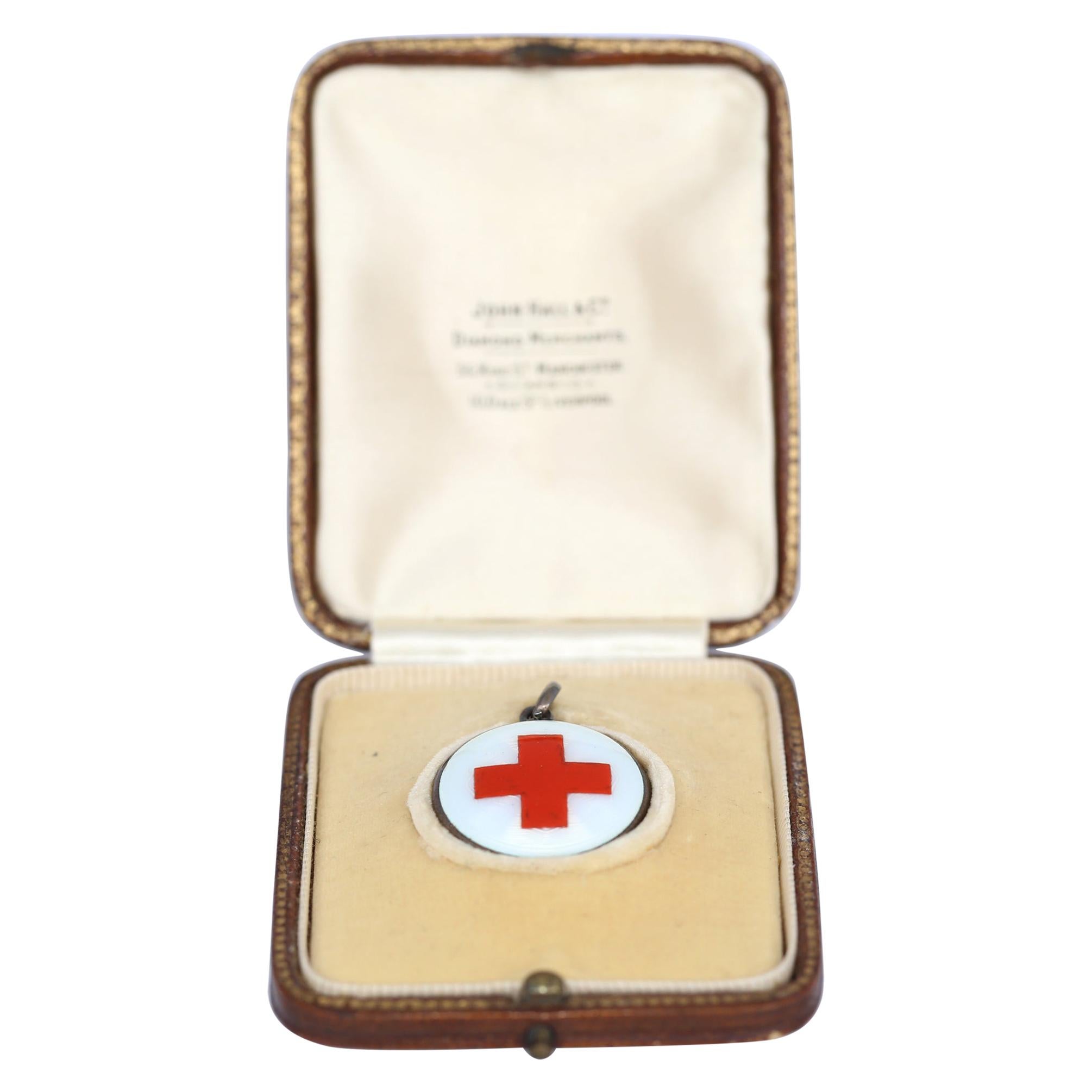 Red Cross Enamel Pendant Original Box, 1920 For Sale