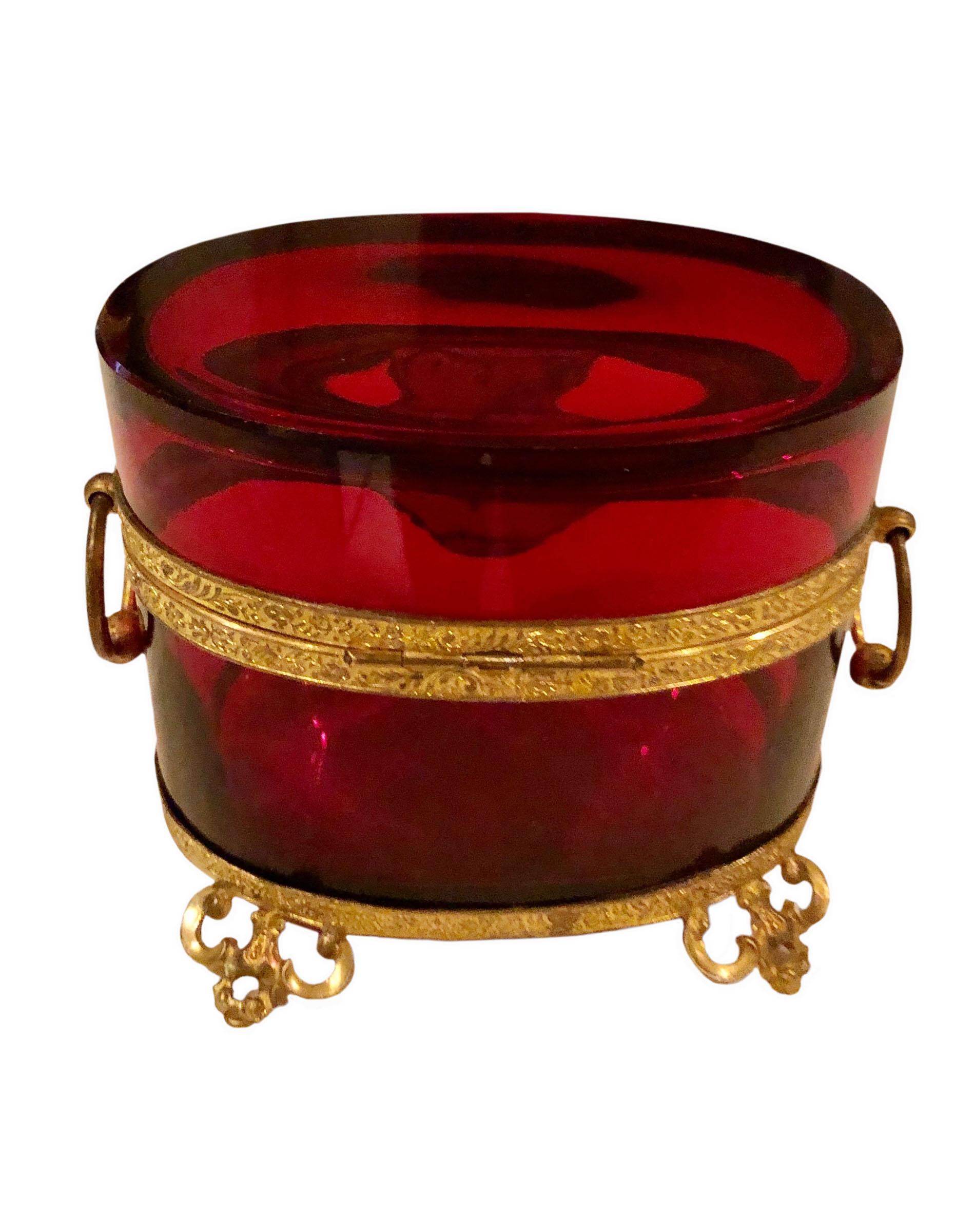 Late 19th Century Red Crystal and Doré Bronze Box For Sale