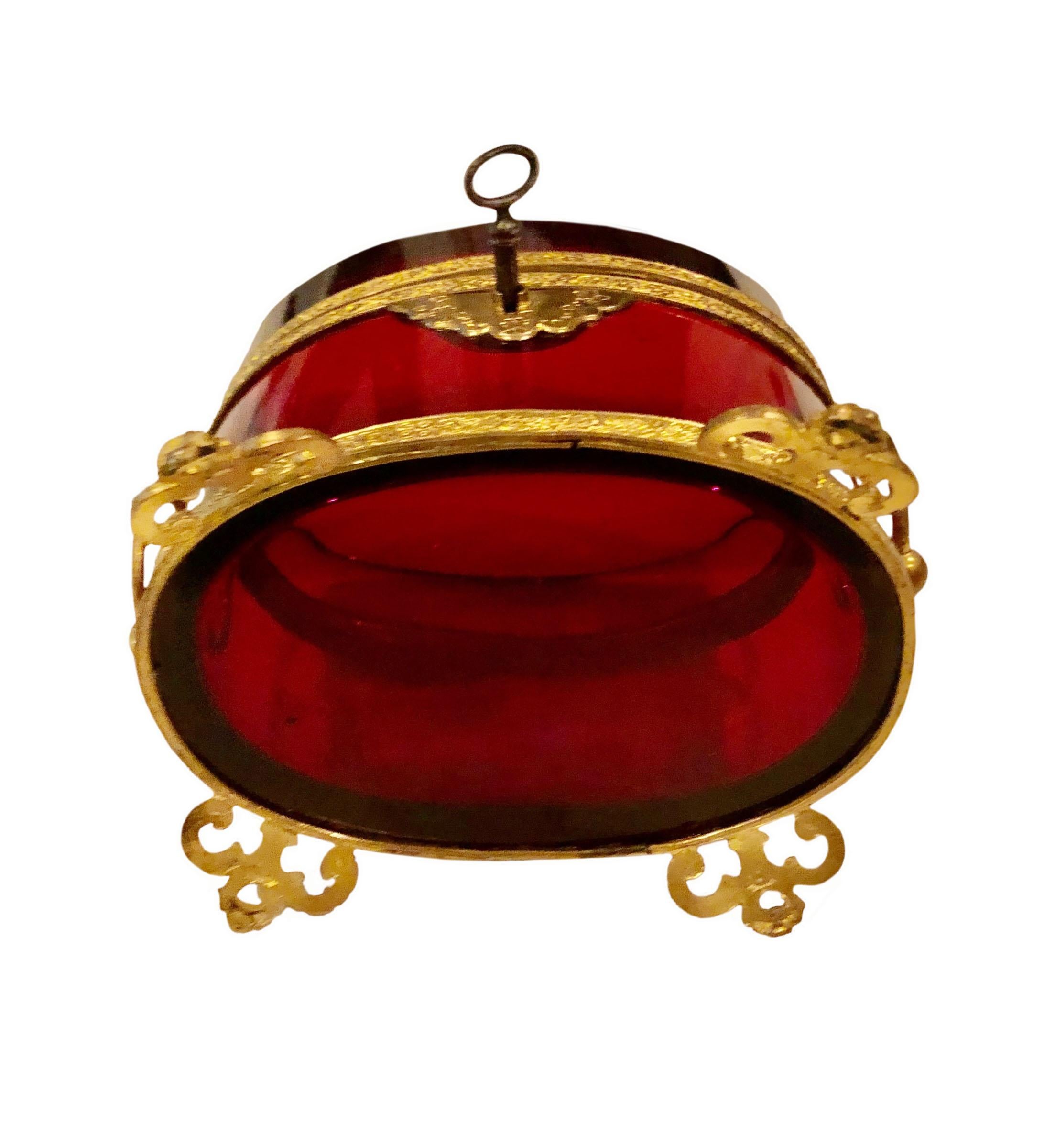 Red Crystal and Doré Bronze Box For Sale 1