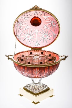 Red Crystal Cave for 6 Vodka Goblet and Caviar with Bronze Gold Covered