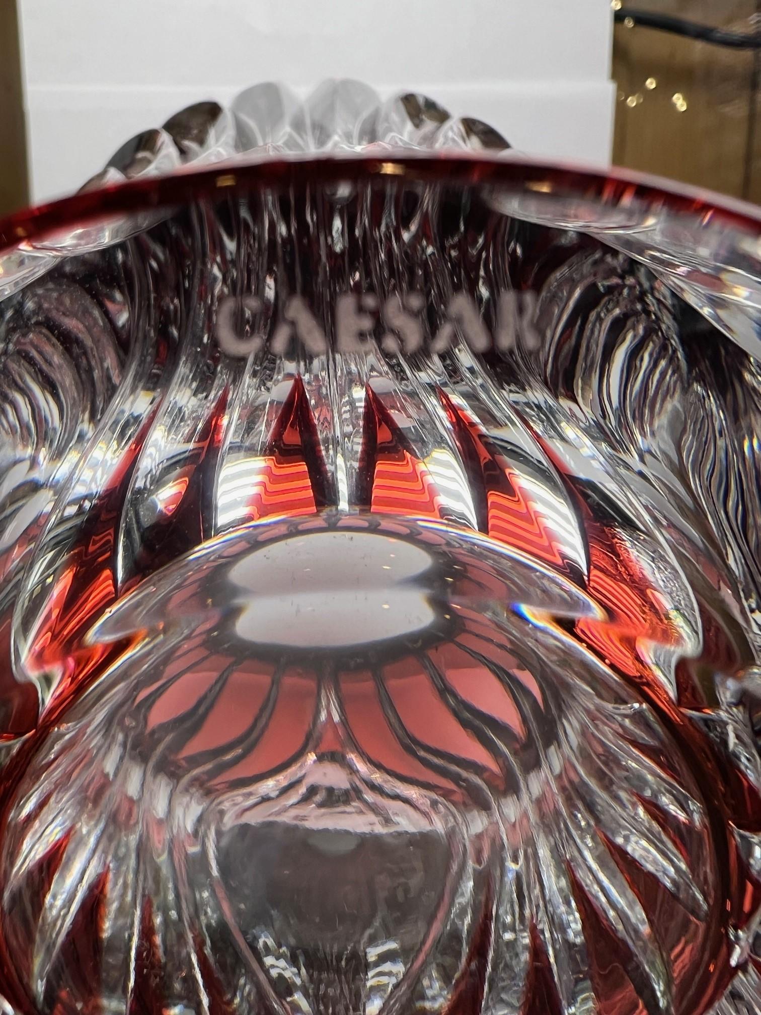 Red Crystal Vase by Caesar Crystal Bohemiae Co. Czech Republic For Sale 12