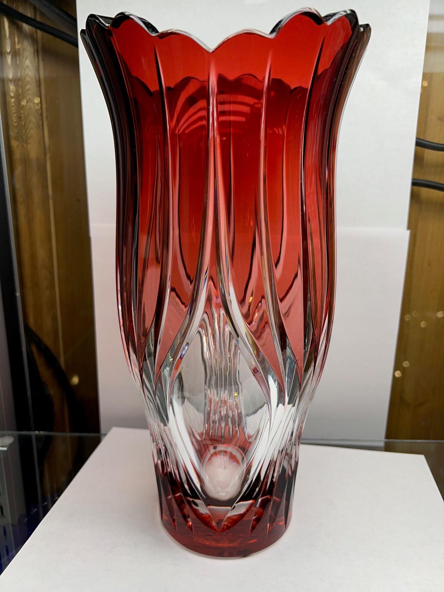 20th Century Red Crystal Vase by Caesar Crystal Bohemiae Co. Czech Republic For Sale