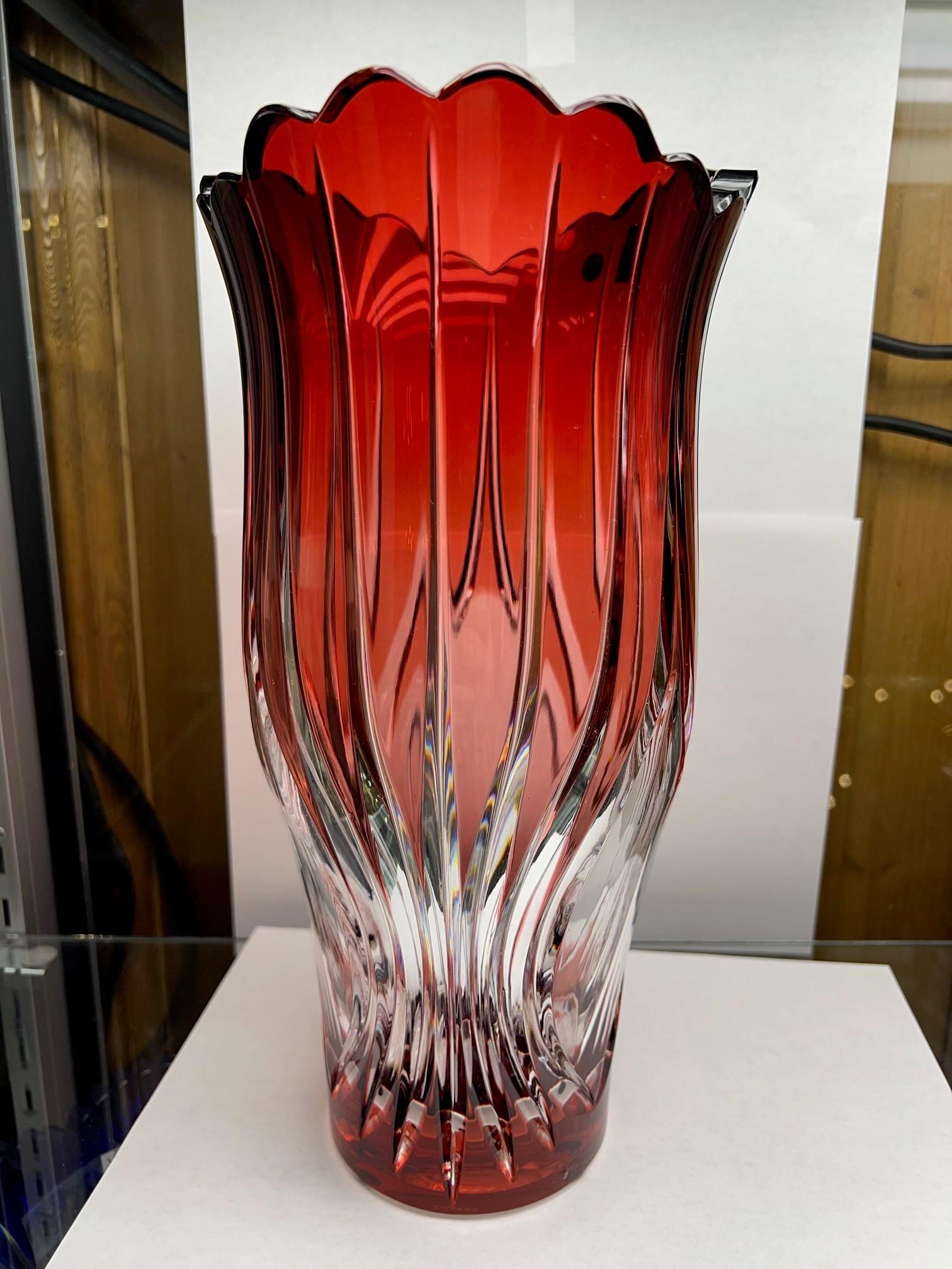 Red Crystal Vase by Caesar Crystal Bohemiae Co. Czech Republic For Sale 1