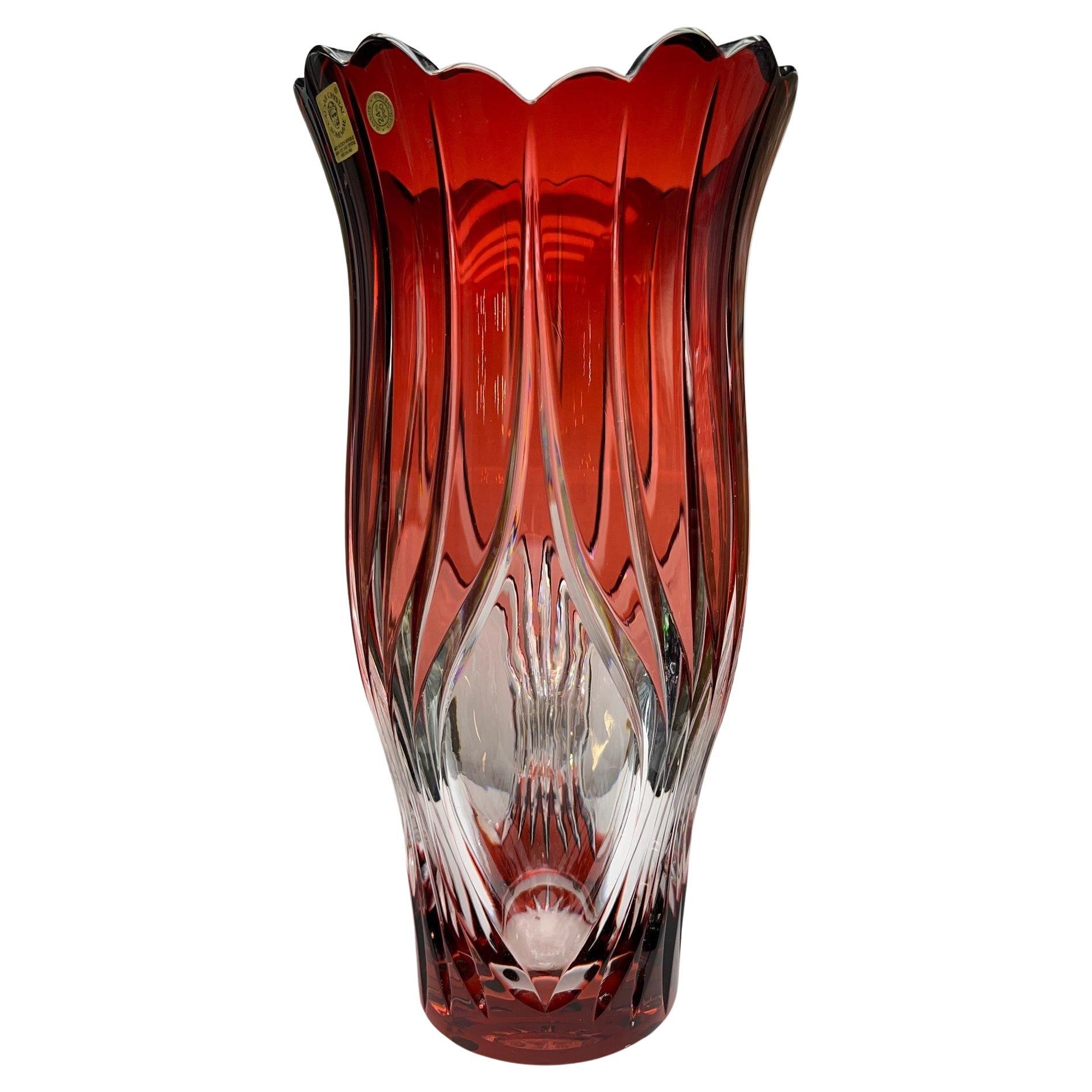 Red Crystal Vase by Caesar Crystal Bohemiae Co. Czech Republic For Sale