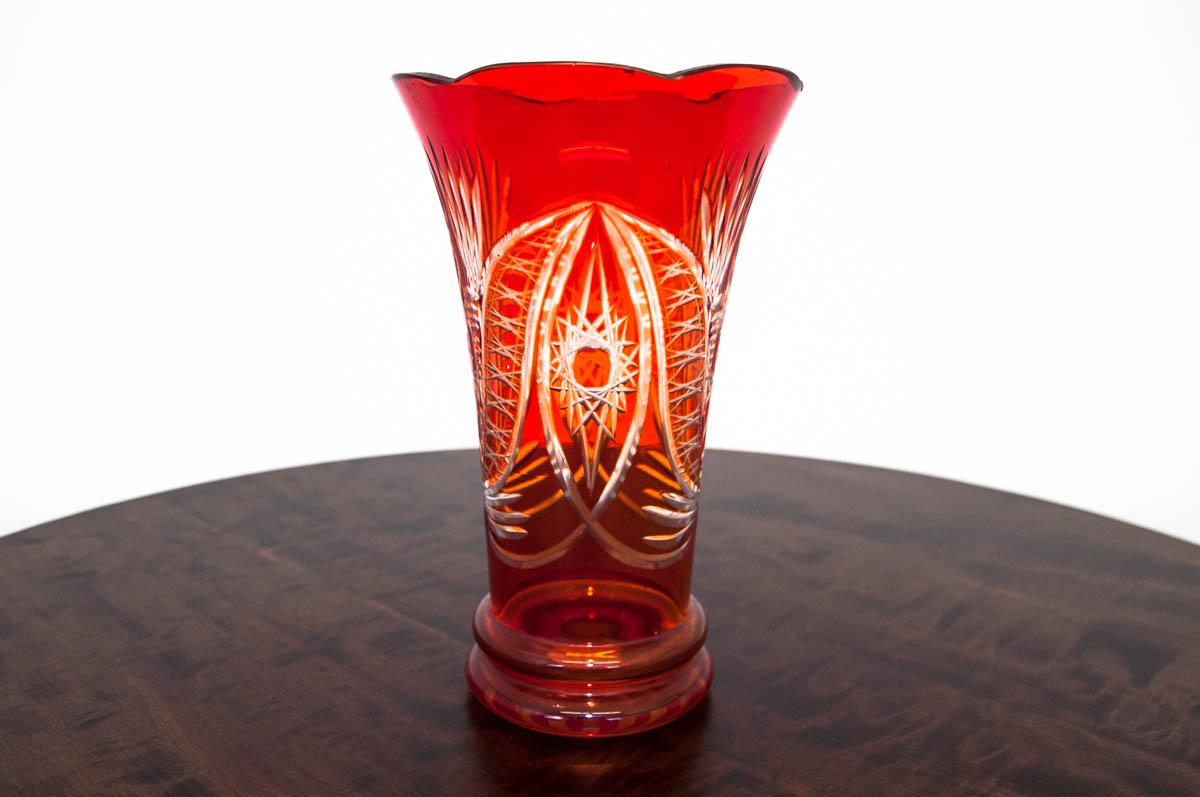 red crystal vase vintage